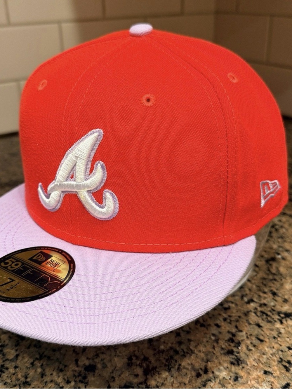 New Era Atlanta 'A' Fitted Cap - 7 1/2 Red Crown with Light Pink Brim